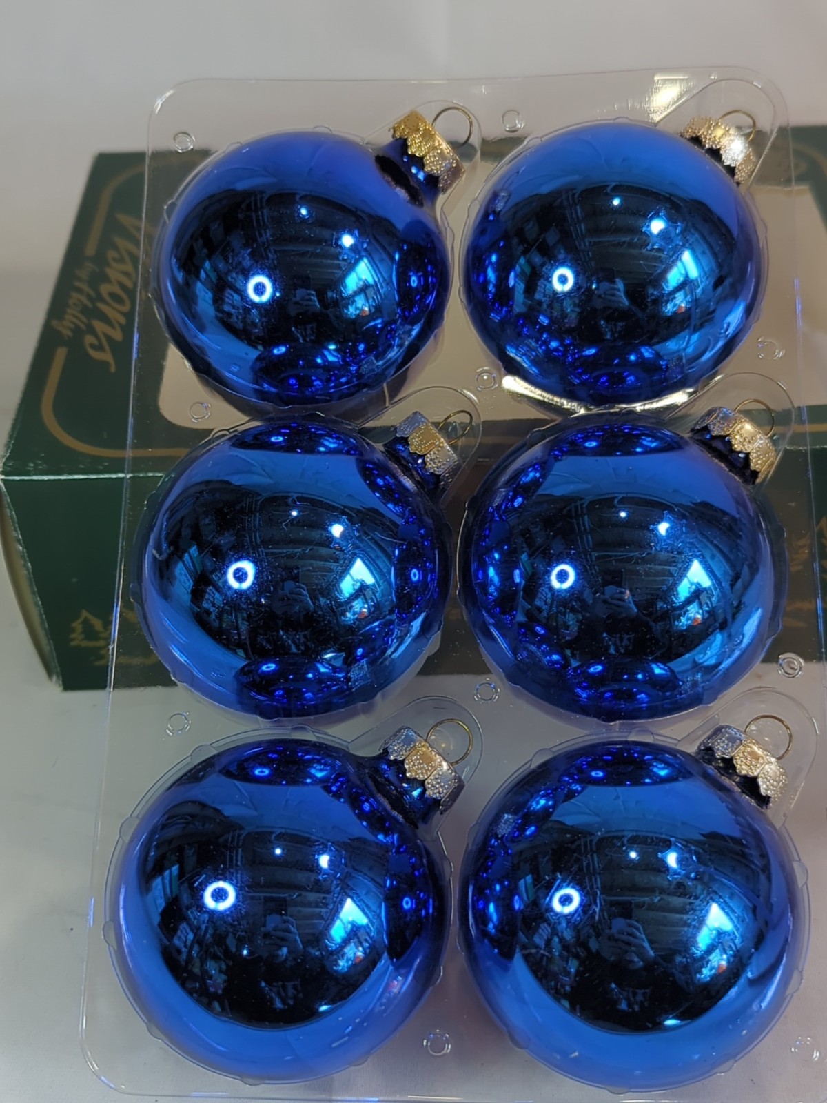 Lot Of 6 Visions By Holly BLUE Shiny Glass Christmas Ornaments 2 5/8" 64A