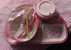 Penpkids Children's Dinnerware plastic Pink Owls-used