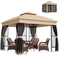 Outsunny 3 x 3 m Garden Gazebo with Shelves, UPF50+ Permanent Gazebo