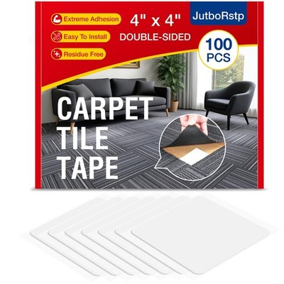 Carpet Tile Tape Double Sided, 4 x 4 Inches 100 Tabs, Rug Tape Grippers for I...