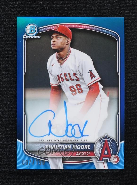 2025 Bowman Chrome Prospect Blue Refractor /150 Christian Moore #CPA-CMO Auto