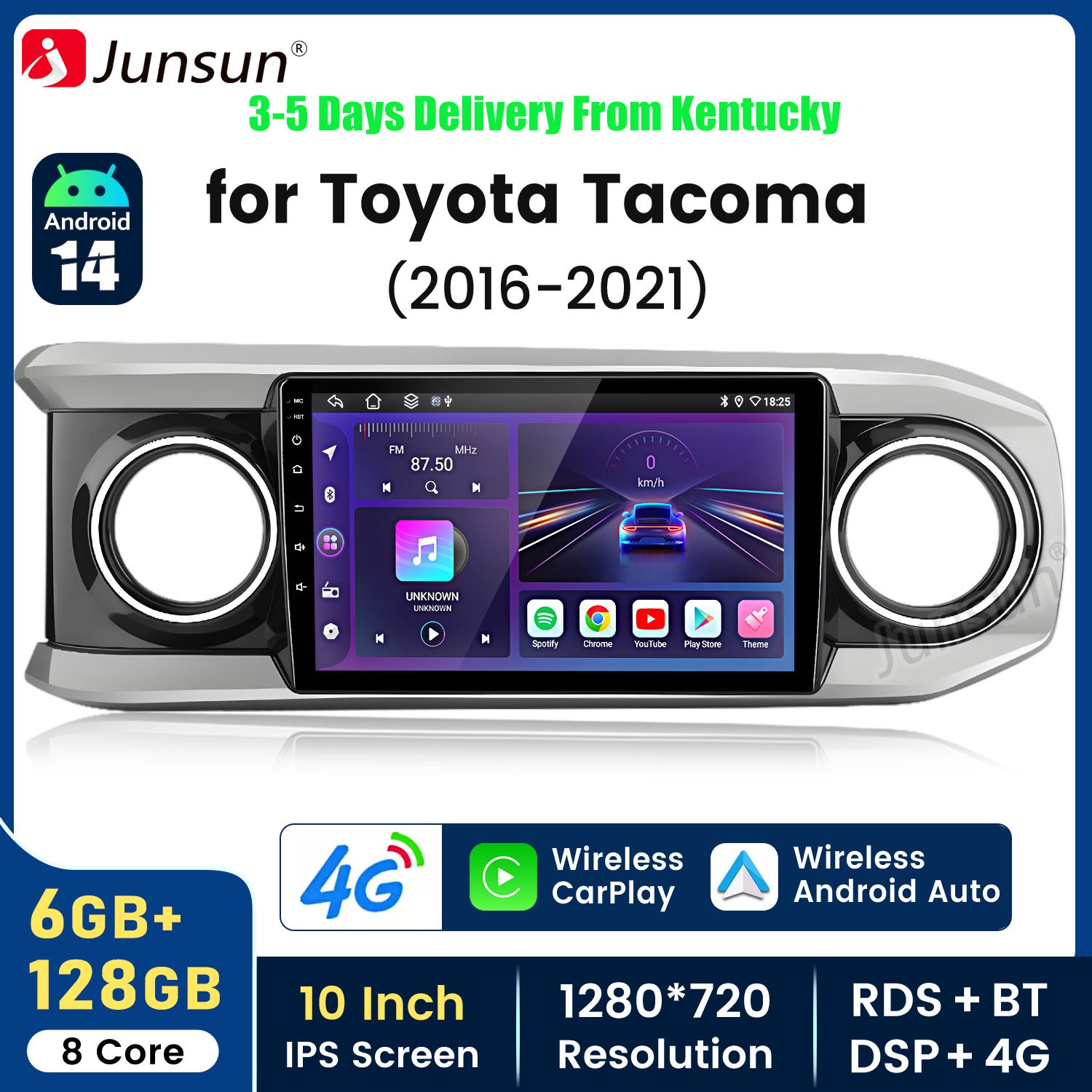 CarPlay Android 14 6+128GB For Toyota Tacoma 2016-2021 Car Stereo Radio GPS Navi