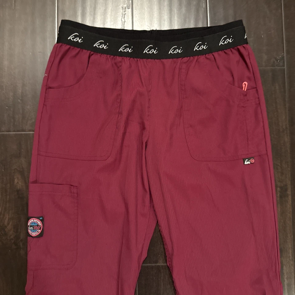 Koi Lite Scrub Pants Medium Petite Dobby Maroon Slim Fit Mechanical Stretch - Image 2 of 4