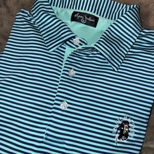 Byron Nelson Men’s Performance Golf Polo Green Blue Striped XL Saugahatchee AU