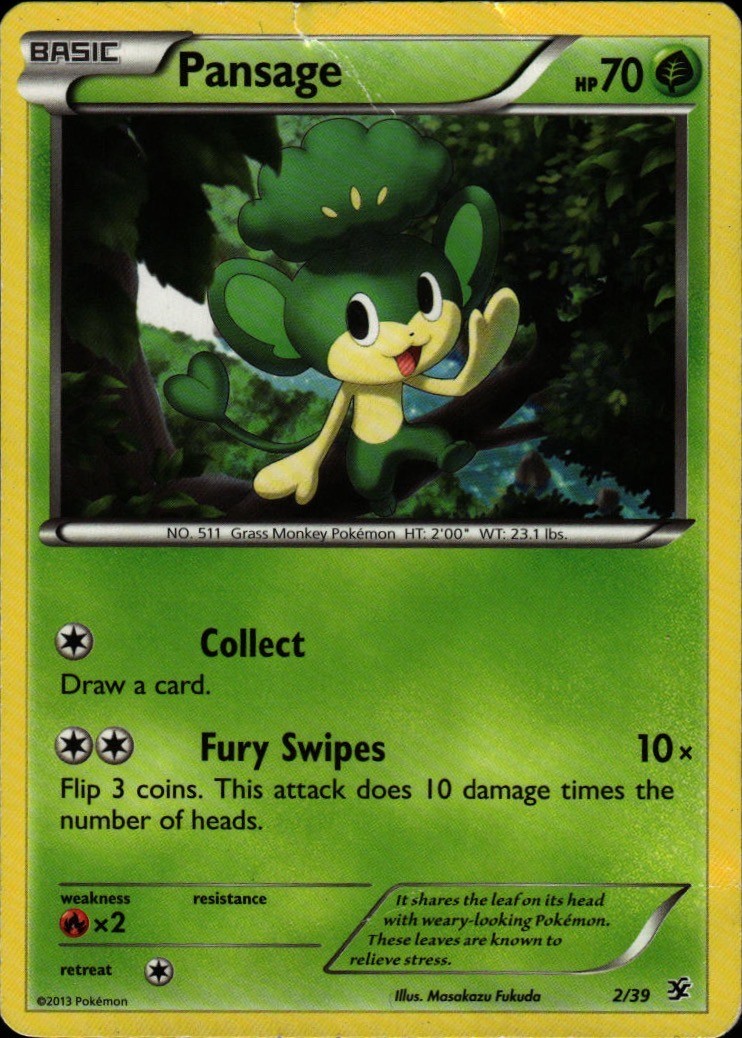Pokemon TCG Card Pansage Common Grass Normal Kalos Starter Set KSS 2/39  Masakaz
