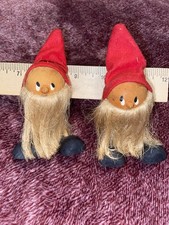 2 Vintage Wooden Swedish Christmas Tomte Elf Gnome Figure