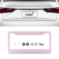 Alieemo Bling Car License Plate Frame For Women Girls Sparkly 1pcs Pink