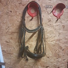 Full Size Black Diamante and Patent Rolled Leather Double Bridle