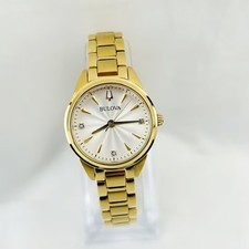Bulova Sutton 97P150 White Diamond Dial Gold Strap Women's Quartz Watch 28mm