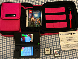 Nintendo DS Lite Console Bundle w/ Case, Stylus, Manuals & 3 Games