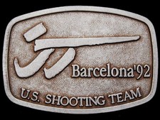 JG09147 VINTAGE 1992 BARCELONA '92 - U.S. SHOOTING TEAM PEWTER BELT BUCKLE