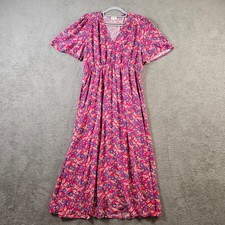 An'ge Melody Floral Maxi Dress Pink Blue XL V-Neck Flutter Sleeve Viscose