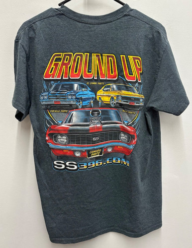 Ground Up Chevy Camaro Nova Chevelle El Camino SS396 Parts T-Shirt Cars sz M?