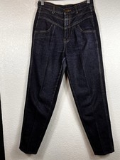 VTG Jordache Hi-Waist Mom Jeans Pleated Front Tapered Leg Dark Wash Denim Sz 11