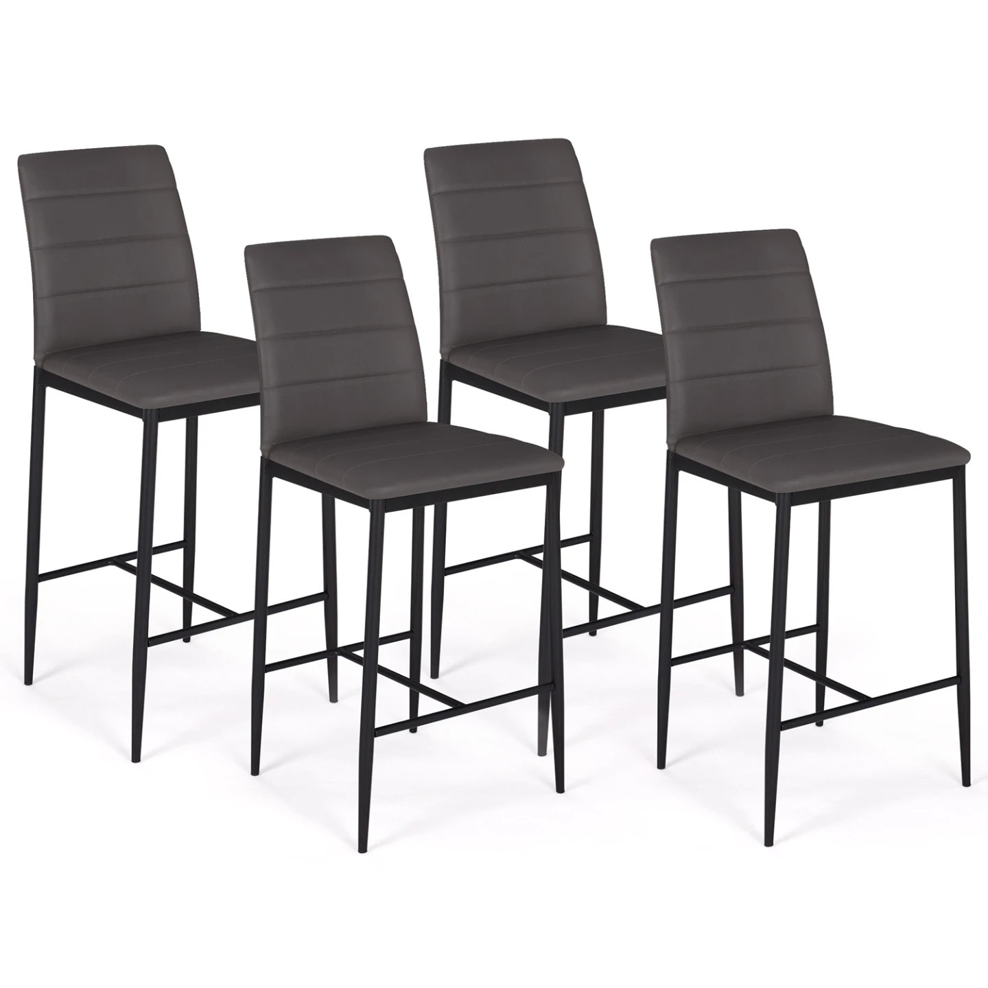 Chaise de bar ROMANE grise rembourrée lot de 4 tabourets en PVC faciles à nettoyer