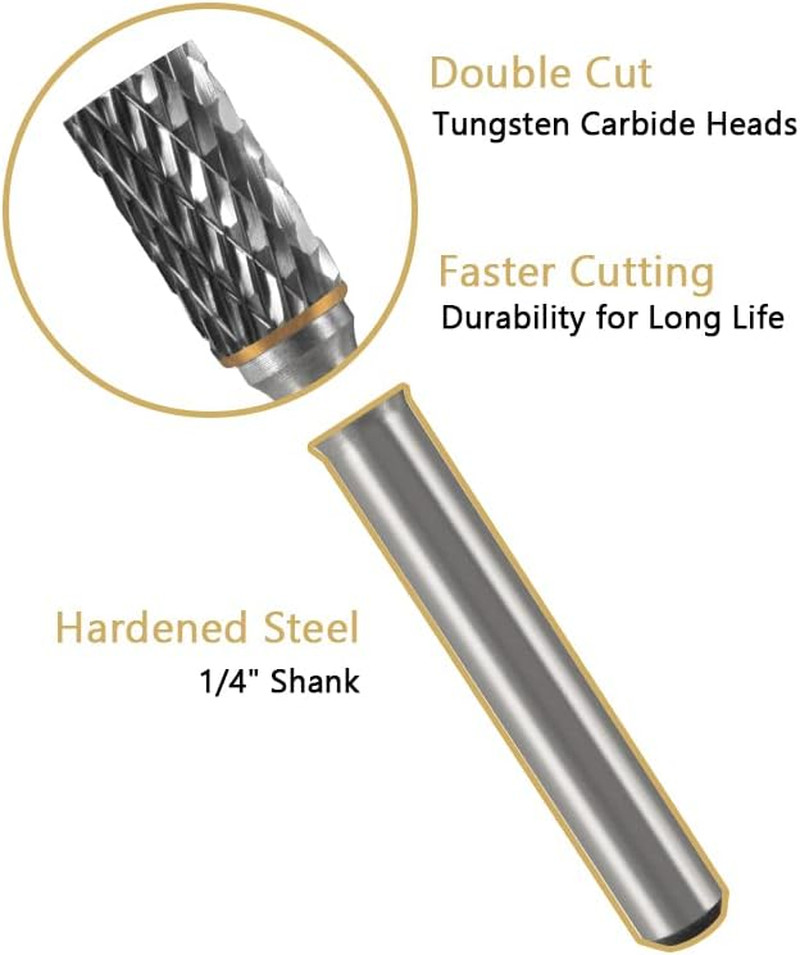 Carbide Burr Set - 1/4" Shank, 10PC Double Cut, for Metal & Wood Carving