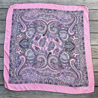 Brioni Pink Black Paisley Scarf Square 37  100% Silk Italy Luxury
