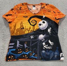 Nightmare Before Christmas Scrub Top Womens Large Multicolor Nursing Medical