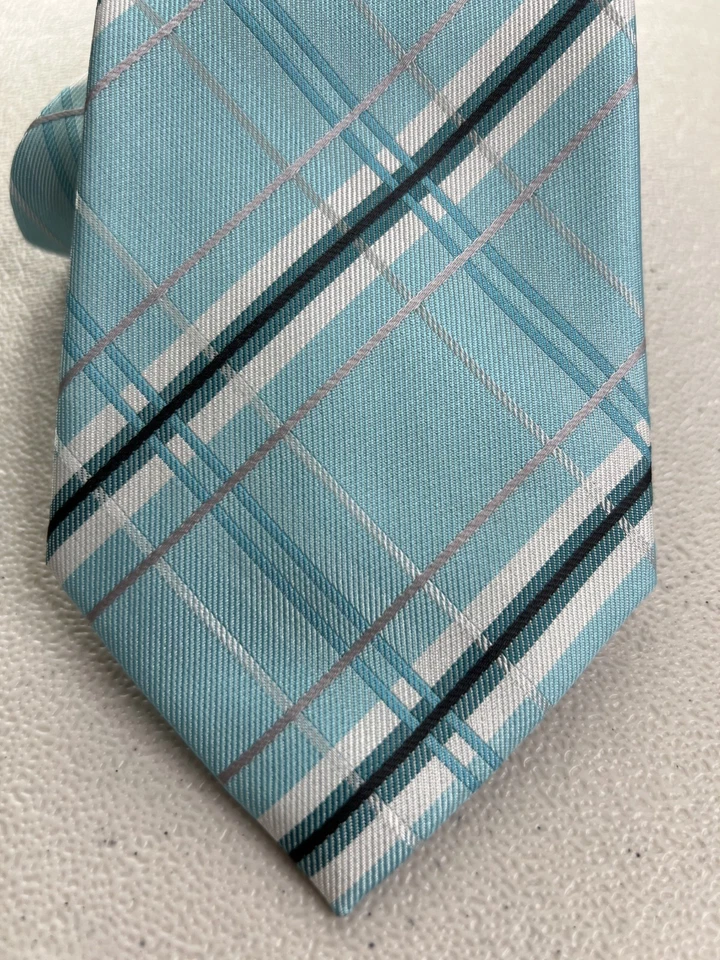 Совершенно Q синий, белый, черный, серый клетчатый узор 100% галстук из микрофибры новый без ЯРЛЫКОВ - Изображение 2 из 4