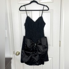 Vintage Masquerade Black Lace Satin Mini Dress Bow Detail 80s Cocktail Party | 9