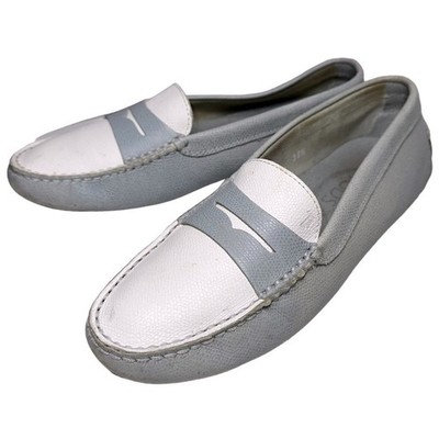 Tod s Size 38.5 7.5 Blue White Gommino Pebbled Leather Nub Bottom Penny Loafers