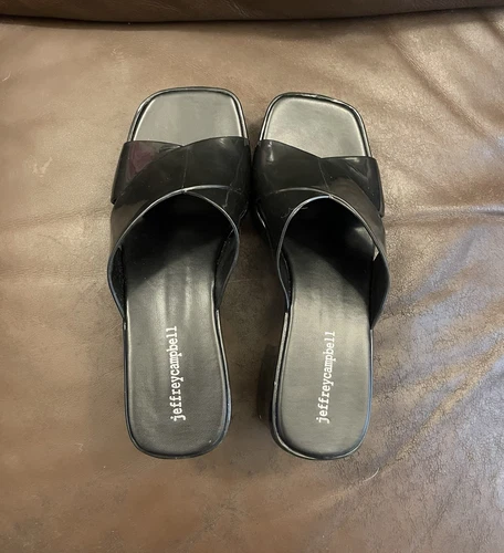 Sandali Jeffrey Campbell Bubblegum neri Y2K platform tacco a blocco nuovi senza scatola taglia 7