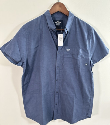 Hollister Epic Flex Stretch Short Sleeve Button Down Men's Shirt Blue Size M