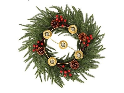 Sliner Norfolk Pine 16  Advent Wreath/Centerpiece Pinecones 5 Candle NEW IN BOX