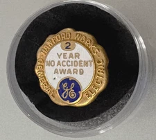 Vtg GE HANFORD WORKS 2-Yr No-Accident Pin; Manhattan Nuclear Project Development