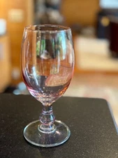 Mila International Italy Rainbow Glass Pink & Green Water Goblet 6 3/4” Tall