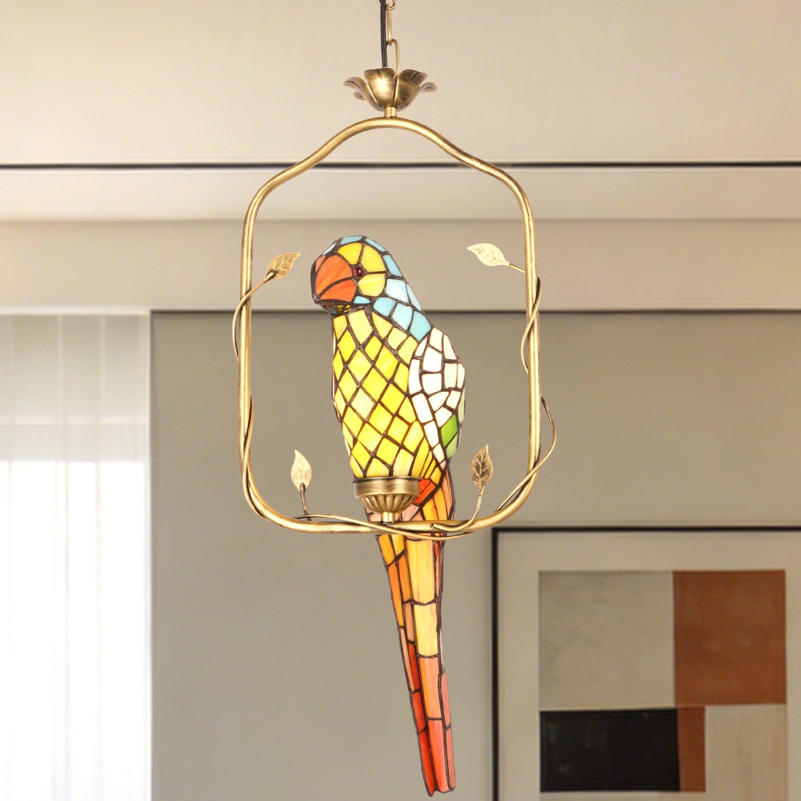 11In Antique Bronze Tiffany Lamp, Single Headed Parrot Pendant Light, Adjustable