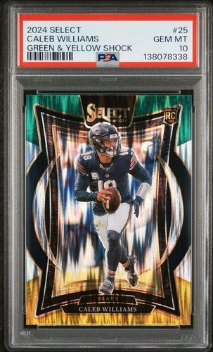 2024 PANINI SELECT GREEN & YELLOW SHOCK #25 CALEB WILLIAMS ROOKIE RC PSA 10