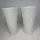 Vintage Anchor Hocking Teardrop & Pearl Scalloped Milk Glass Vase  Set Of 2