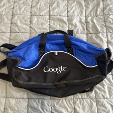 Vintage Google Small Duffel Bag. Shoulder Strap. Blue, White & Black. Zip Missin