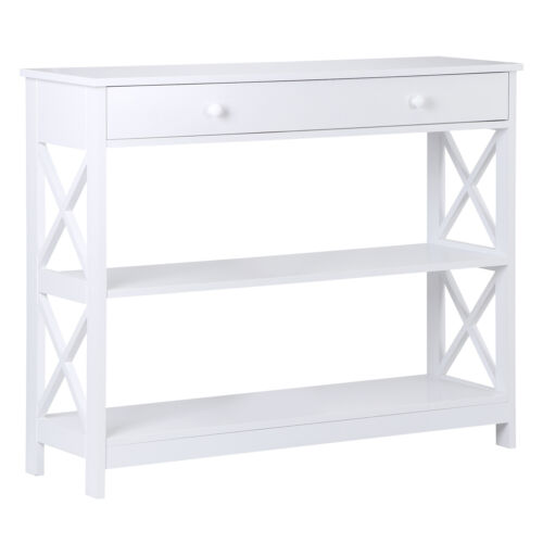 3-Tier Console Table with Drawers Storage Entryway Hallway Table, White