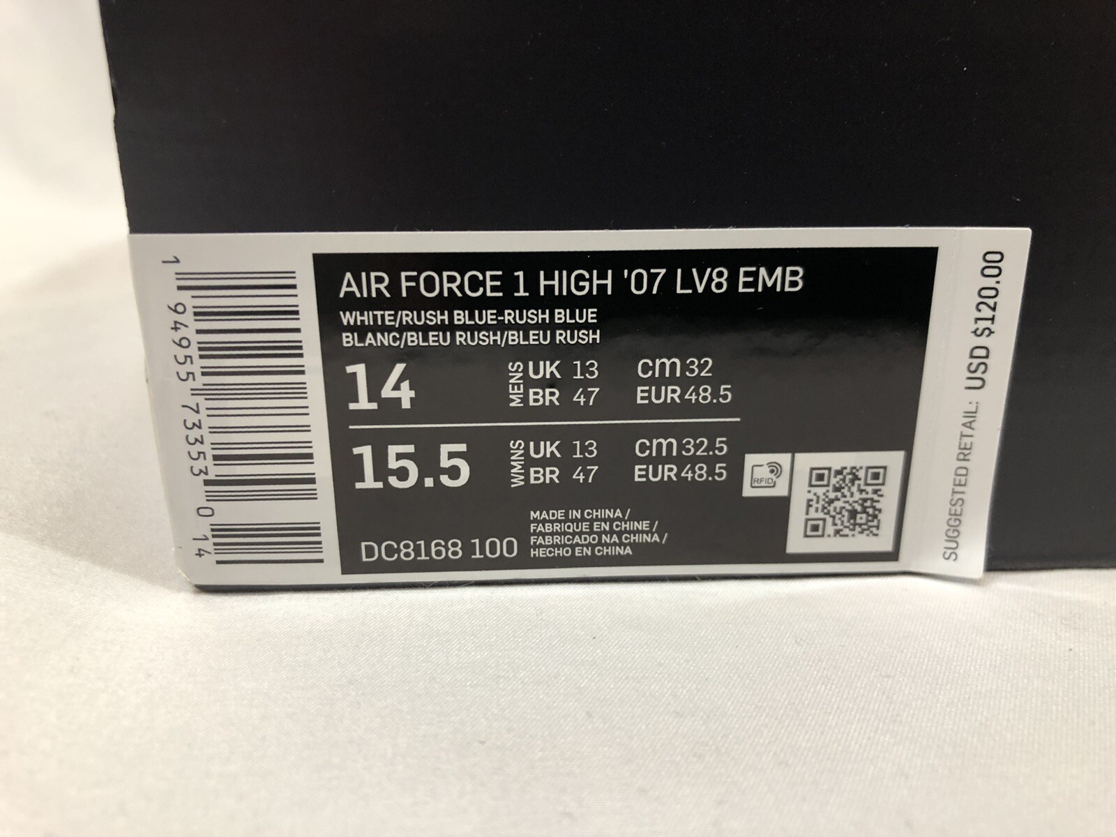 Nike AIR FORCE 1 HIGH '07 LV8 EMB WHITE, DC8168-100