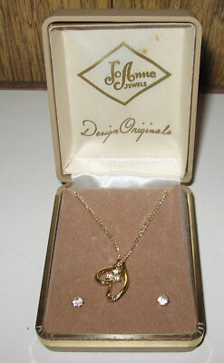 Vintage Joanne Jewels Goldtone necklace & Earrings w/CZ stone NOS