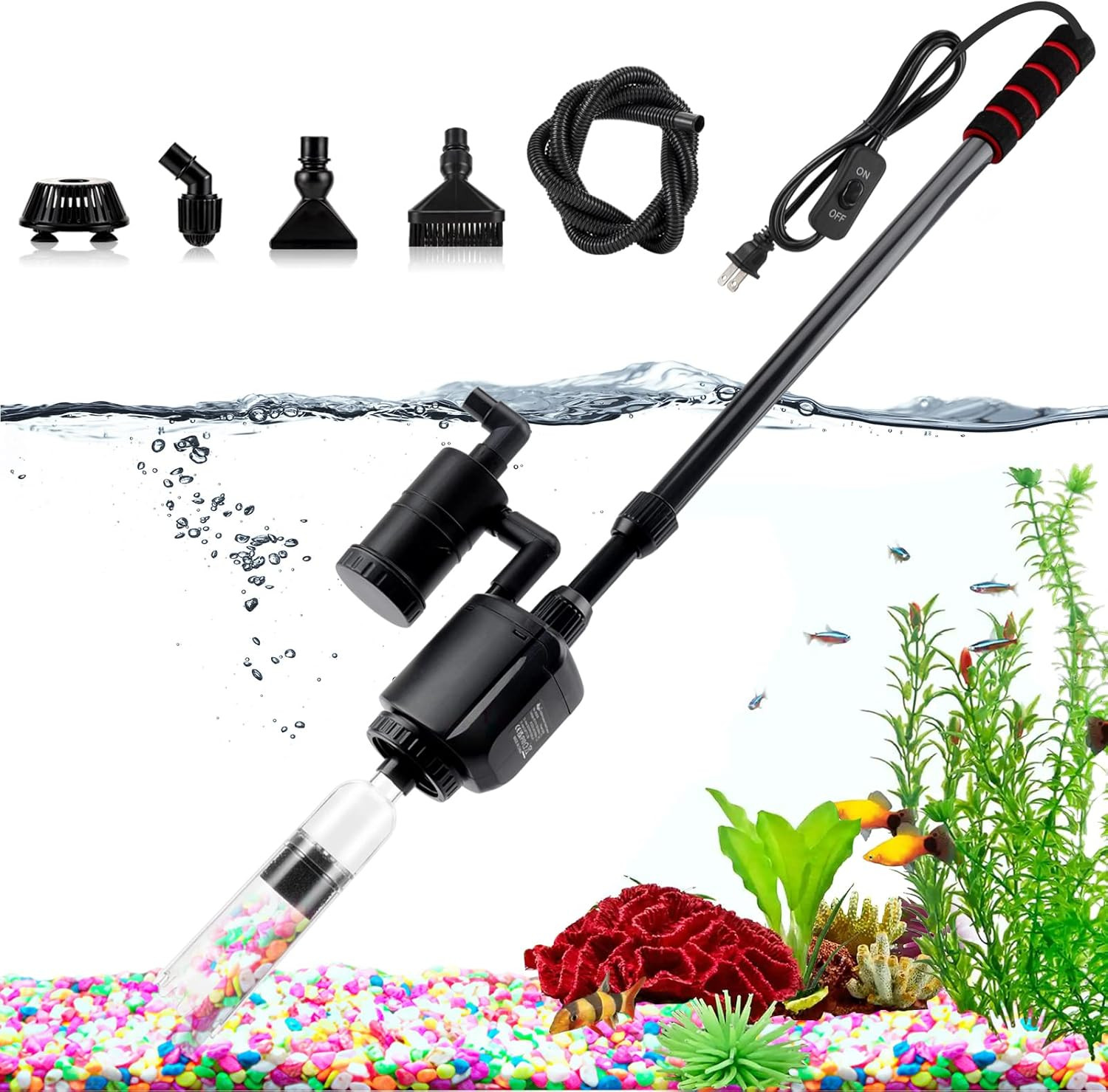 Electric Aquarium Gravel Cleaner, 6 in 1 Automatic Fish Tank Cleaning Tools Grav