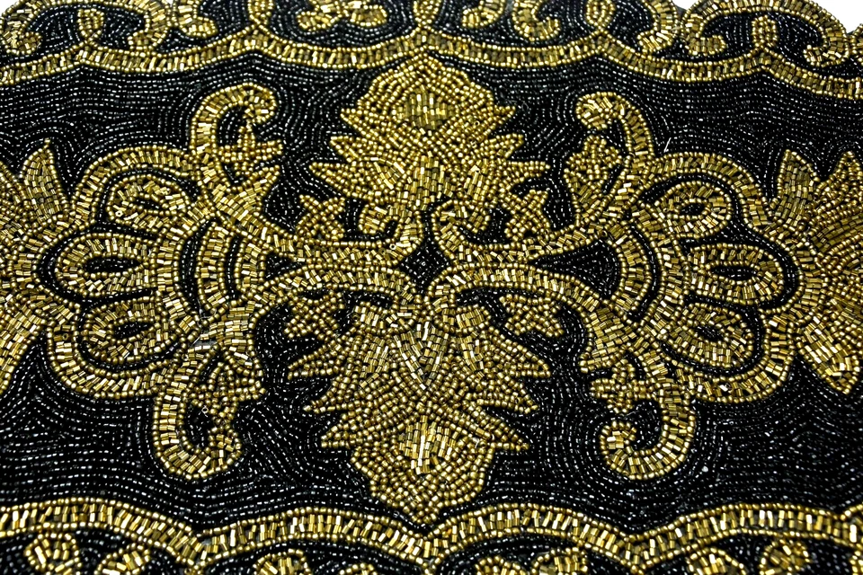 Handmade Black and Gold Beaded Table Runner Decorative Runner Mat 13X32 Inches - Image 3 of 4