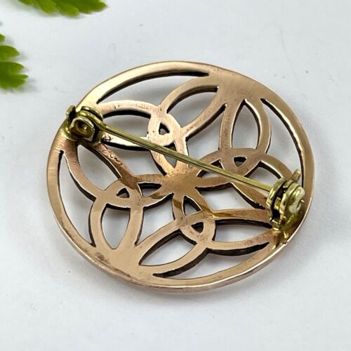 Solid Bronze Gold Celtic Knot Circular Brooch Pin 31mm - Picture 2 of 2