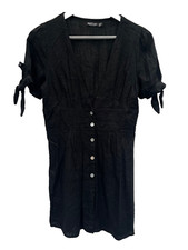 Nasty Gal dress size 10 black short sleeve Button through linen womens