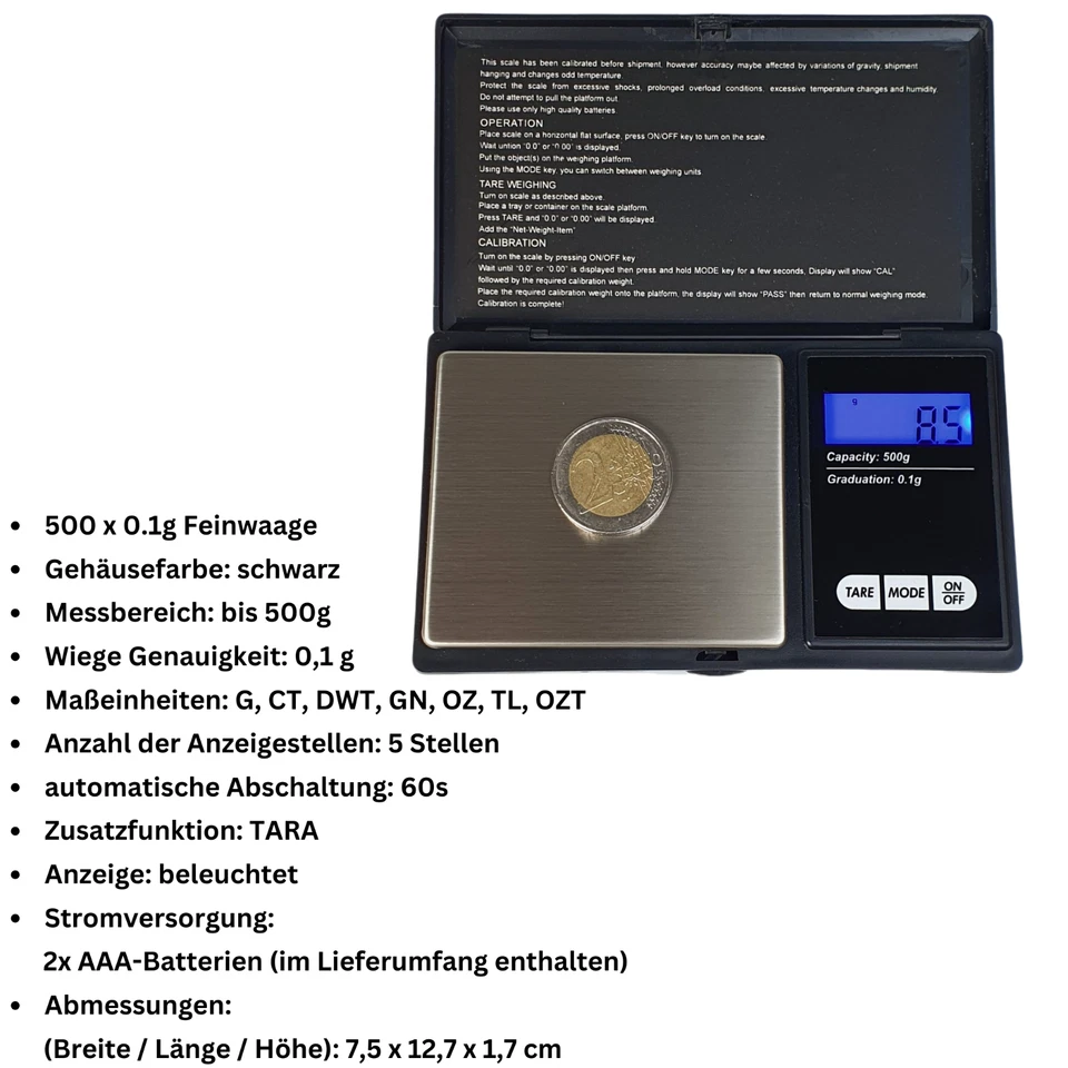 Digitale Feinwaag Präzisionswaage  0.01-2000g Fein Gramm Gold Taschenwaage Waage - Bild 2 von 4