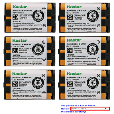 Kastar Paquete De 5 Baterías De Repuesto HHR-P104 Para Panasonic KX-TGA523M KX-TGA541S KX-TGA541W KX-GA542B KX-TGA542M KX-TGA542S KX-TGA542W KX-TGA545S KX-TGA546S KX-TGA547S KX-TGA5 48B KX-TGA548R