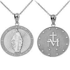 925 Sterling Silver Miraculous Medal Catholic Blessed Virgin Mary Sacred Pend...