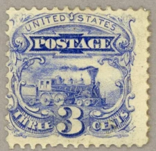 US Scott#114 OG 1869 3c Locomotive Pictorial, great color, no faults