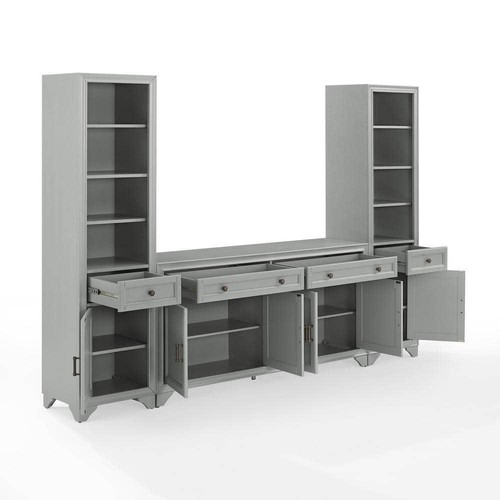 CROSLEY FURNITURE Entertainment Center Gray W/ Bookshelves Fits TV's Up To 65" - Picture 5 of 10