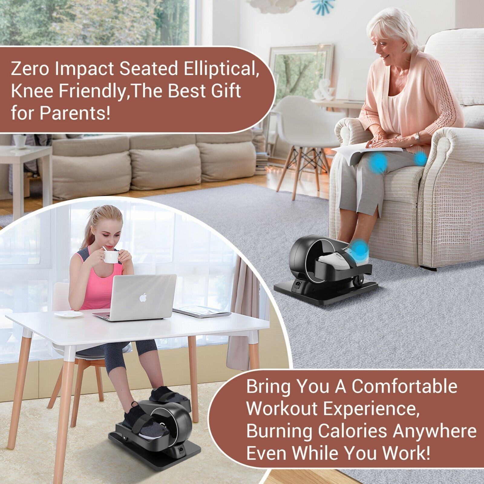 Under Desk Elliptical Machine,Electric Pedal Bike Exerciser Trainer LCD Display✅