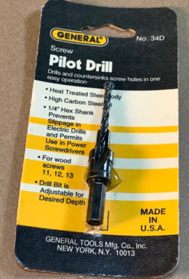 General Tools Pilot Drill for Wood Screws 11 12 13 Drills & Countersinks 34D USA
