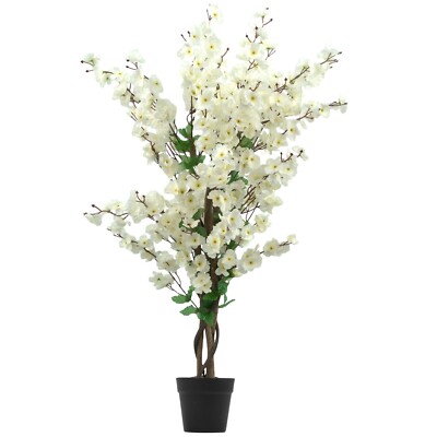 Künstlicher Kirschblütenbaum realistisch weiß wintersüße Blumen Pflanze im Topf
