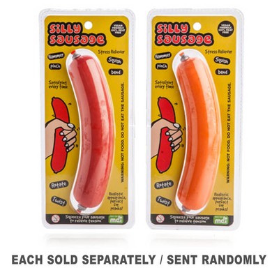 Silly Silicone Sausage Anti Stress Reliever Squeeze Toy Comes in Red and Orange
